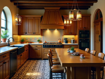 Кухня массив дерева с островм восточный стиль